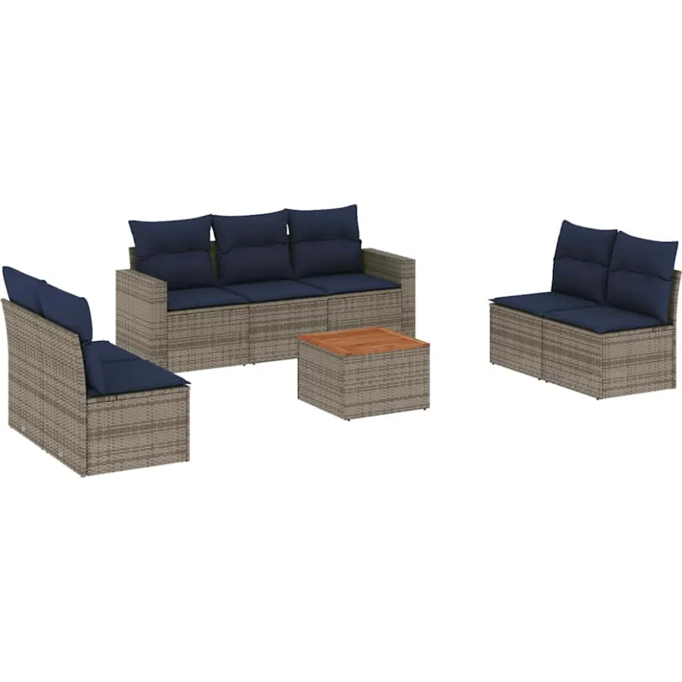 vidaXL 8-delige Loungeset met kussens poly rattan grijs, foto 3