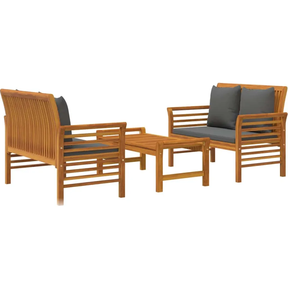 vidaXL 3-delige Loungeset met kussens massief acaciahout Bruin