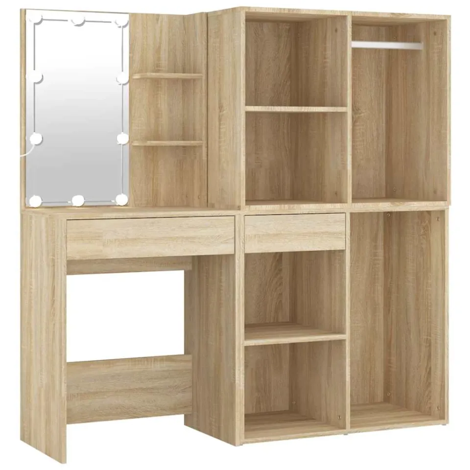 vidaXL Kaptafel met 2kastjes en LED's bewerkt hout sonoma eikenkleurig Bruin