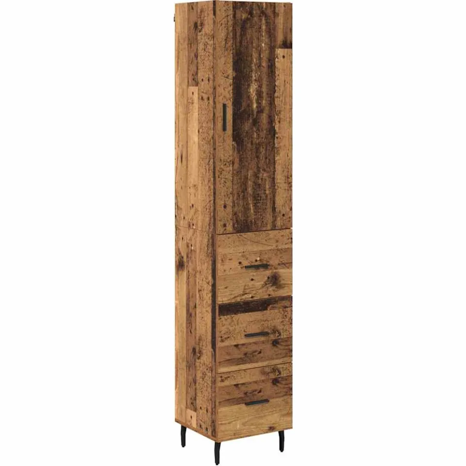 vidaXL Highboard Oud Hout 34,5 x 34 x 180 cm Bewerkt hout bruin, foto 3