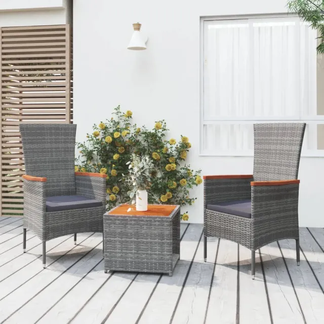 vidaXL 3-delige Loungeset poly rattan en massief acaciahout grijs, foto 2