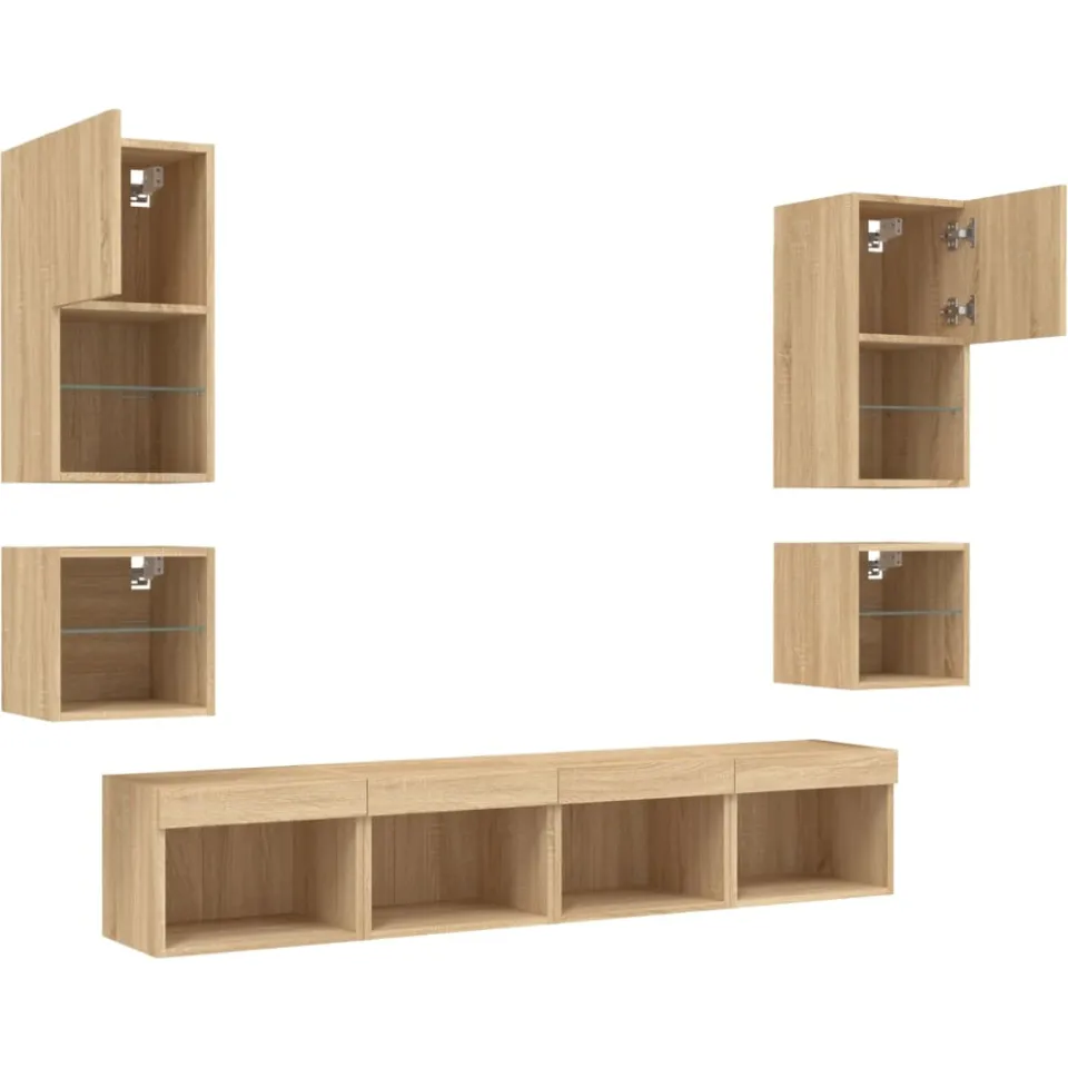vidaXL 8-delige Tv-wandmeubelset met LED bewerkt hout sonoma eiken, foto 4