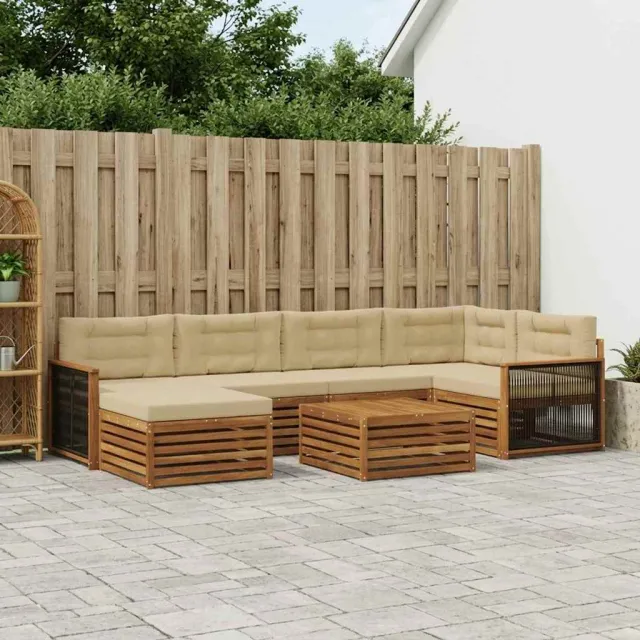 vidaXL Buiten bankenset 7 st 6-zits Natuurlijk en Beige