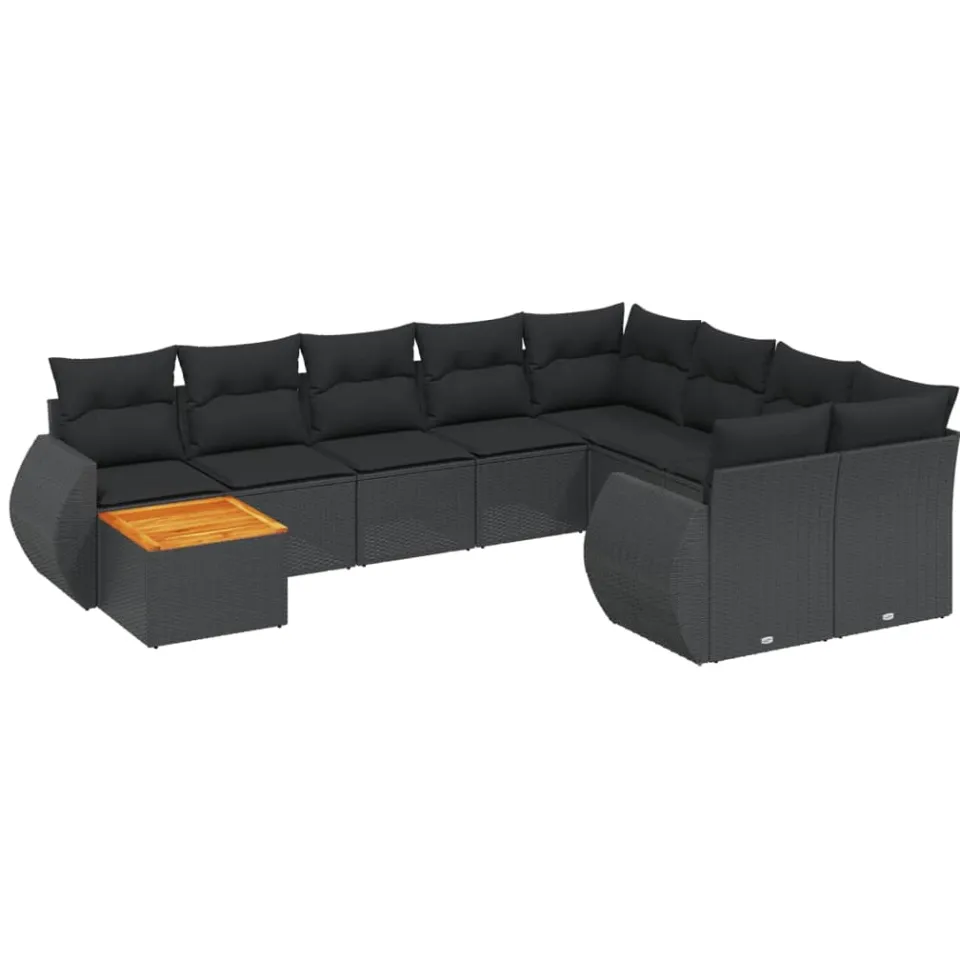 vidaXL 10-delige Loungeset met kussens poly rattan zwart, foto 3