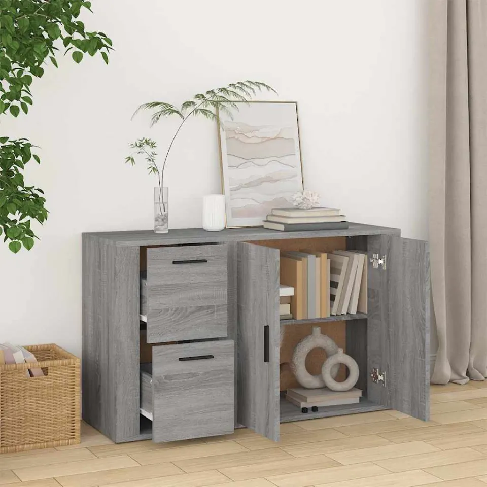 vidaXL Dressoir 100x33x59,5 cm bewerkt hout grijs sonoma eikenkleurig, foto 3