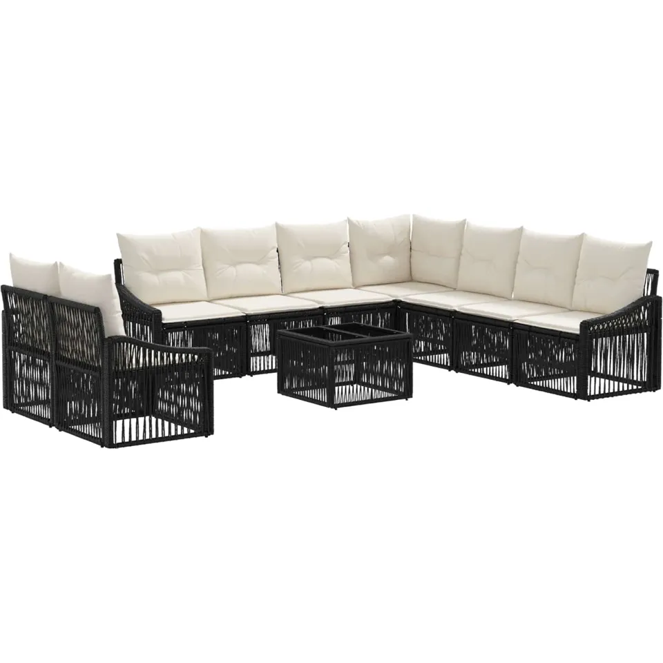 vidaXL Tuinbankenset 10 st Zwart poly rattan, foto 3