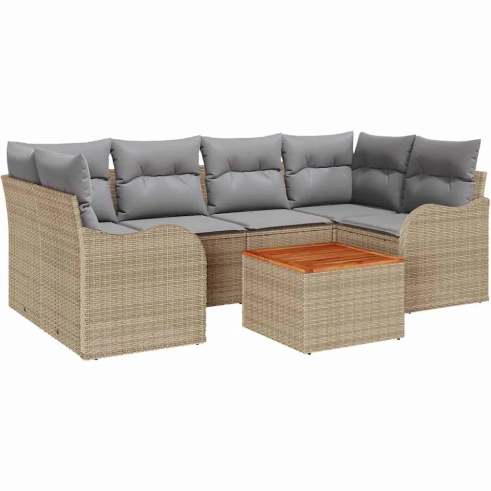 vidaXL Tuinbankenset 7 st Beige en Licht Grijs poly rattan