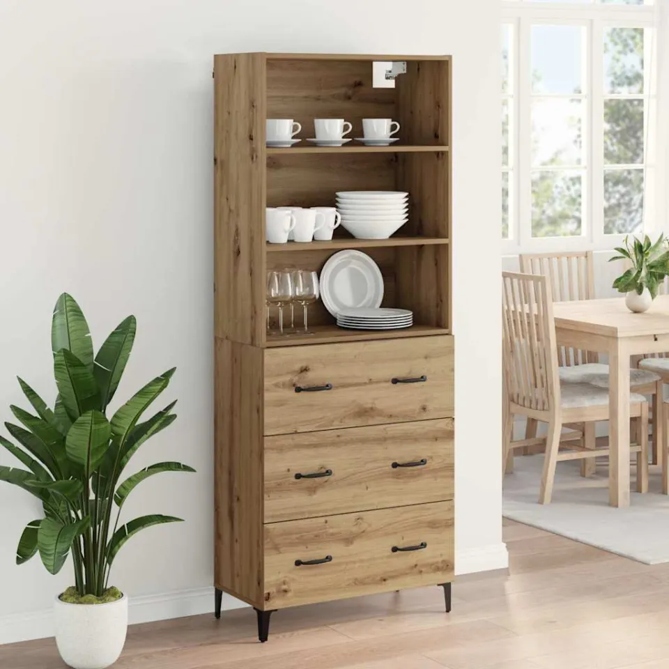 vidaXL Hoge kast Artisan Eiken 69,5 x 34 x 180 cm Bewerkt hout, foto 4