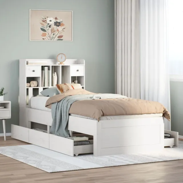 vidaXL Bed met boekenkast zonder matras grenenhout wit 75x190 cm