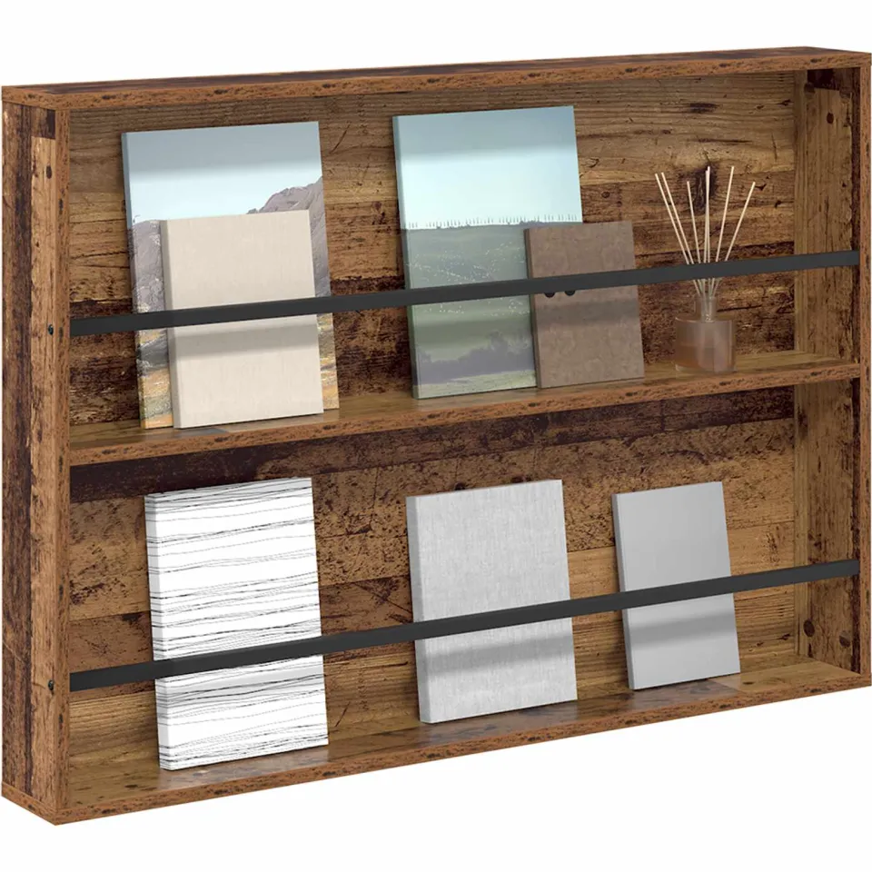 vidaXL Tijdschrift Rek met plank Oudhout 100 x 12 x 70 cm Bewerkt hout Bruin