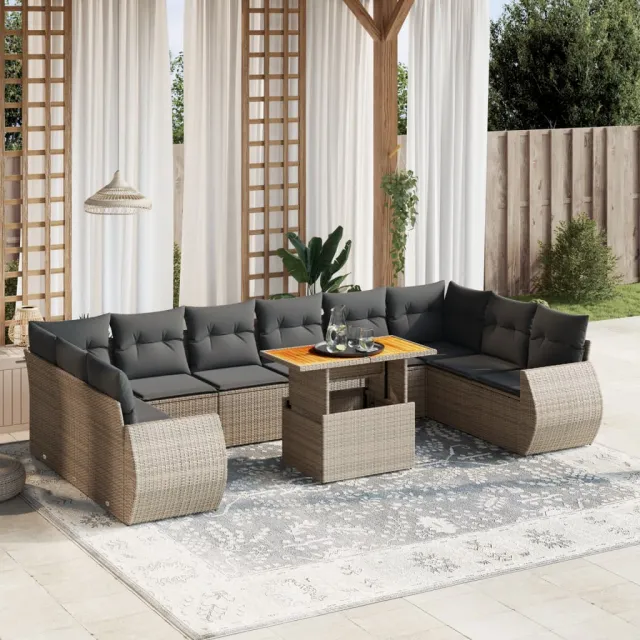 vidaXL 11-delige Loungeset met kussens poly rattan grijs, foto 2