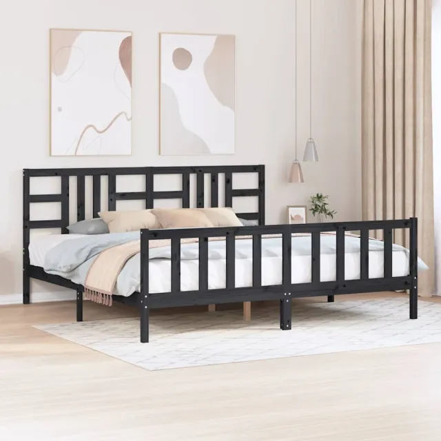 vidaXL Bedframe met hoofdbord massief hout zwart 200x200 cm