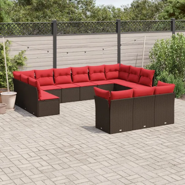 vidaXL 13-delige tuinbankset met kussens, bruin polyrotan, foto 2
