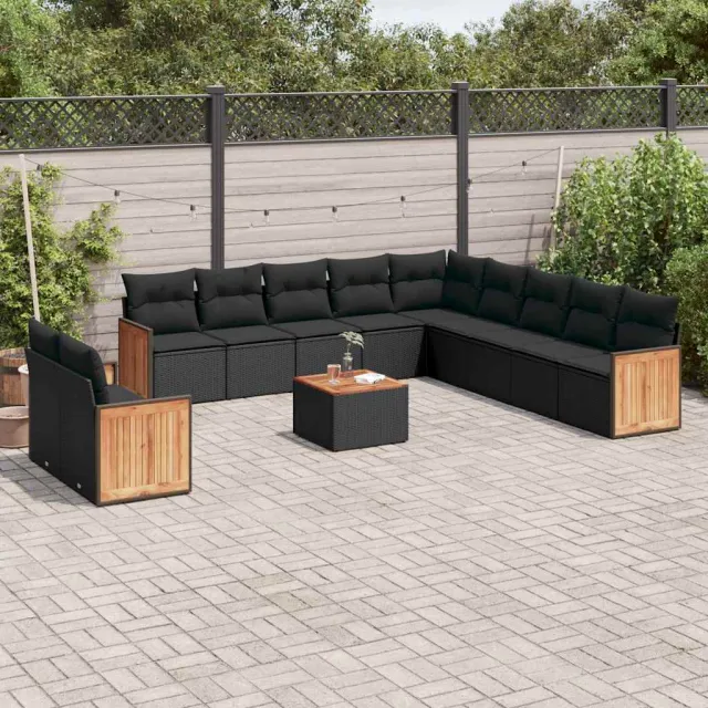 vidaXL 12-delige Loungeset met kussens poly rattan zwart, foto 2