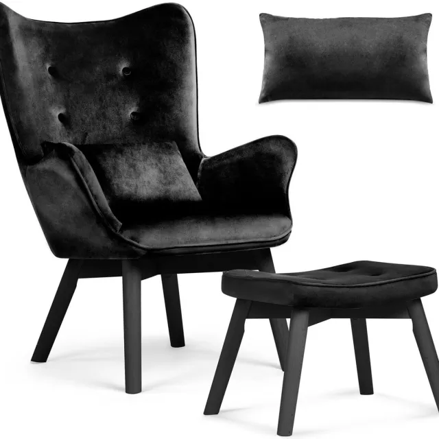 Sofotel Softel Norse vleugelfauteuil met voetenbank - zwart