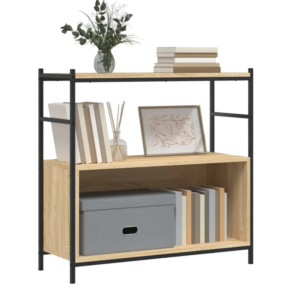 vidaXL Boekenrek 80x30x78,5 cm bewerkt hout en ijzer sonoma eikenkleur Bruin