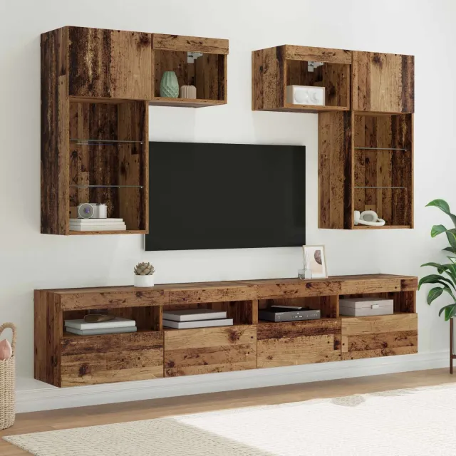 vidaXL TV Wandmeubels 6 st 100 x 30 x 40 cm Zwart Eiken Bruin
