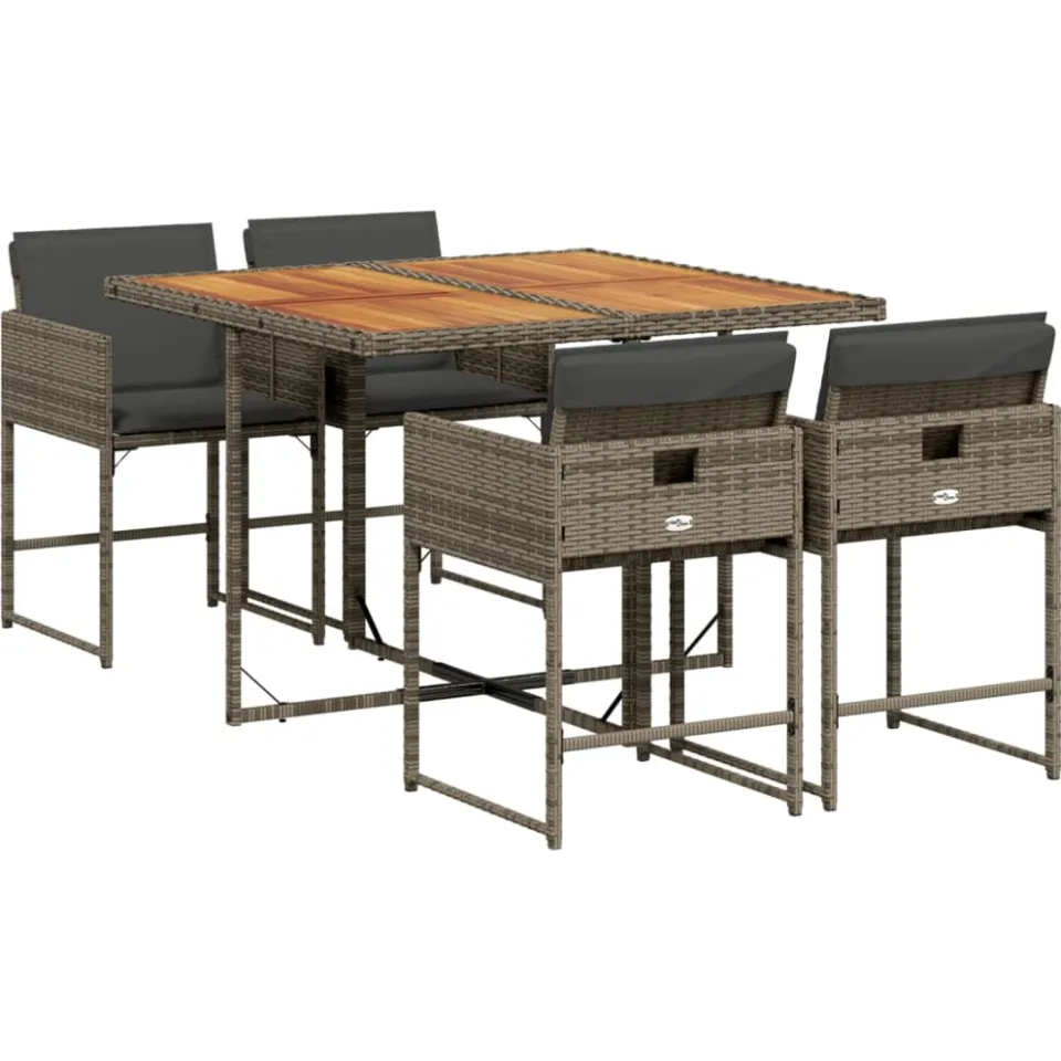 vidaXL 5-delige Tuinset met kussens poly rattan grijs