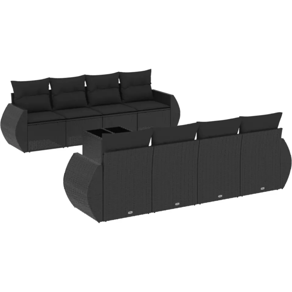 vidaXL 9-delige Loungeset met kussens poly rattan zwart, foto 4