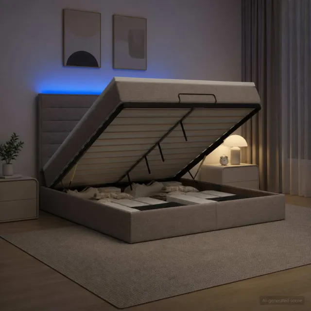 vidaXL Ottoman Bed met Matrassen en LED Taupe 140 x 190 cm Stof