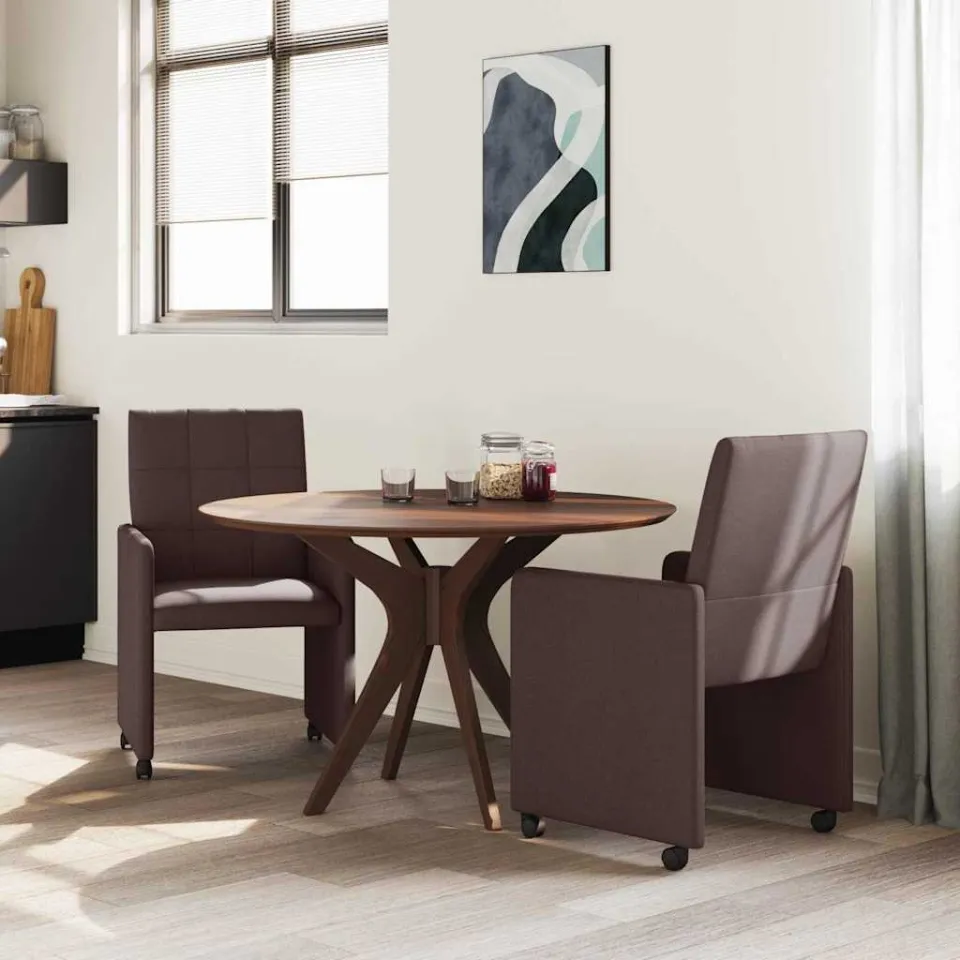 vidaXL Eetkamerstoelen met Wieltjes 2 st Stof Donkerbruin bruin, foto 3