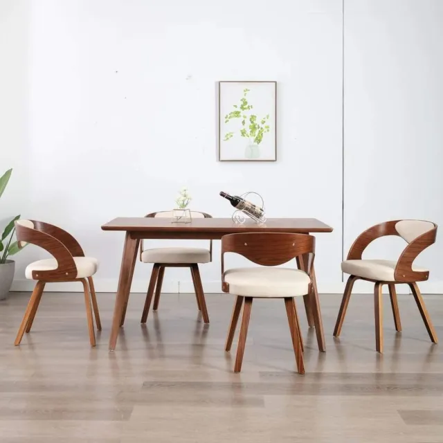 medina Eetkamerstoelen 4 st gebogen hout en kunstleer crème bruin