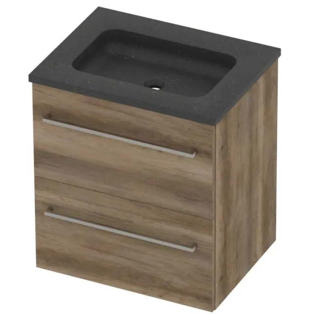 Basic-Line Rocky 46 Badmeubelset Hardsteen Midden 60x46x62 cm Scotch Oak Blue Stone Grijs