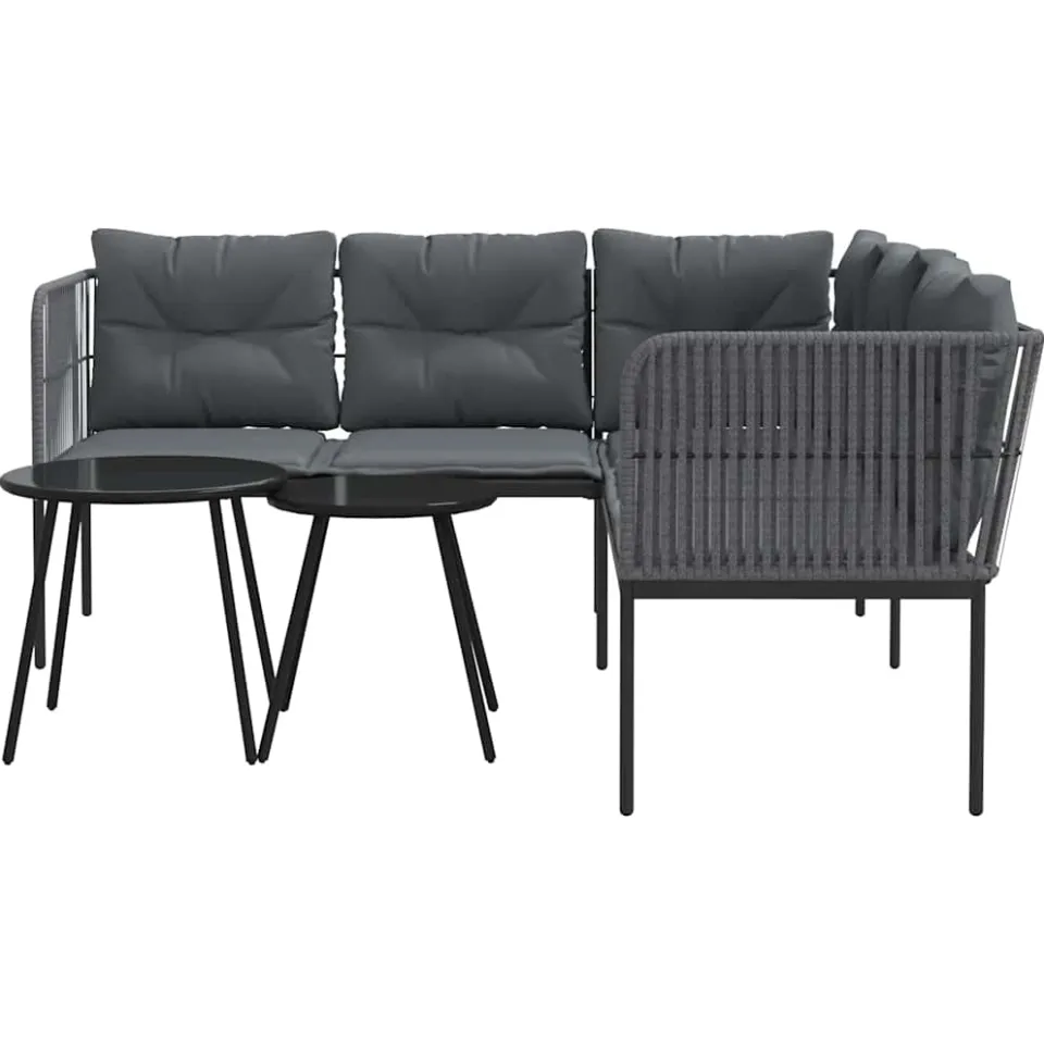 vidaXL Loungeset met kussens staal en textileen zwart, foto 4