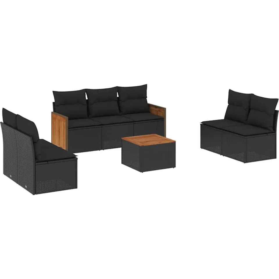 vidaXL 8-delige Loungeset met kussens poly rattan zwart, foto 3