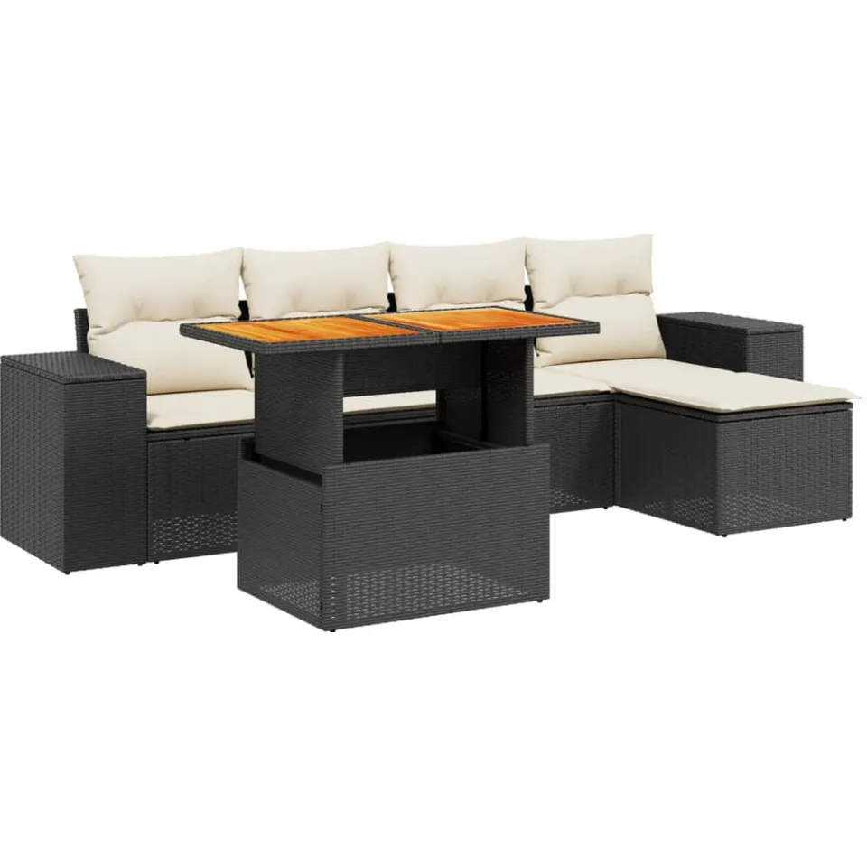 vidaXL 6-delige Loungeset met kussens poly rattan zwart