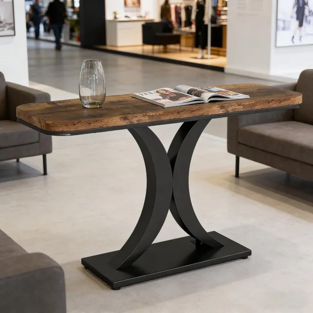MIVRAY Consoletafel - Industrieel Design Voor Hal En Woonkamer - Houtlook En Metaal - Zwart Bruin - 100 x 29,5 cm Zwart, Rustiek Bruin