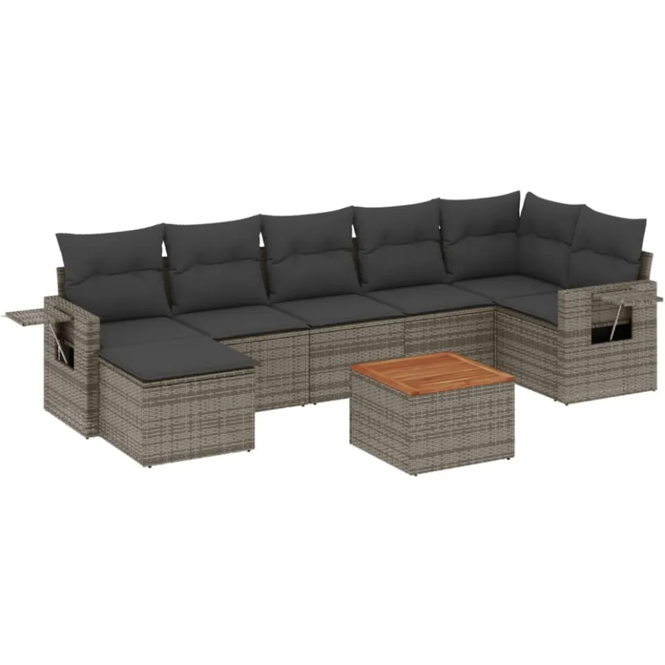 vidaXL 8-delige Loungeset met kussens poly rattan grijs, foto 3