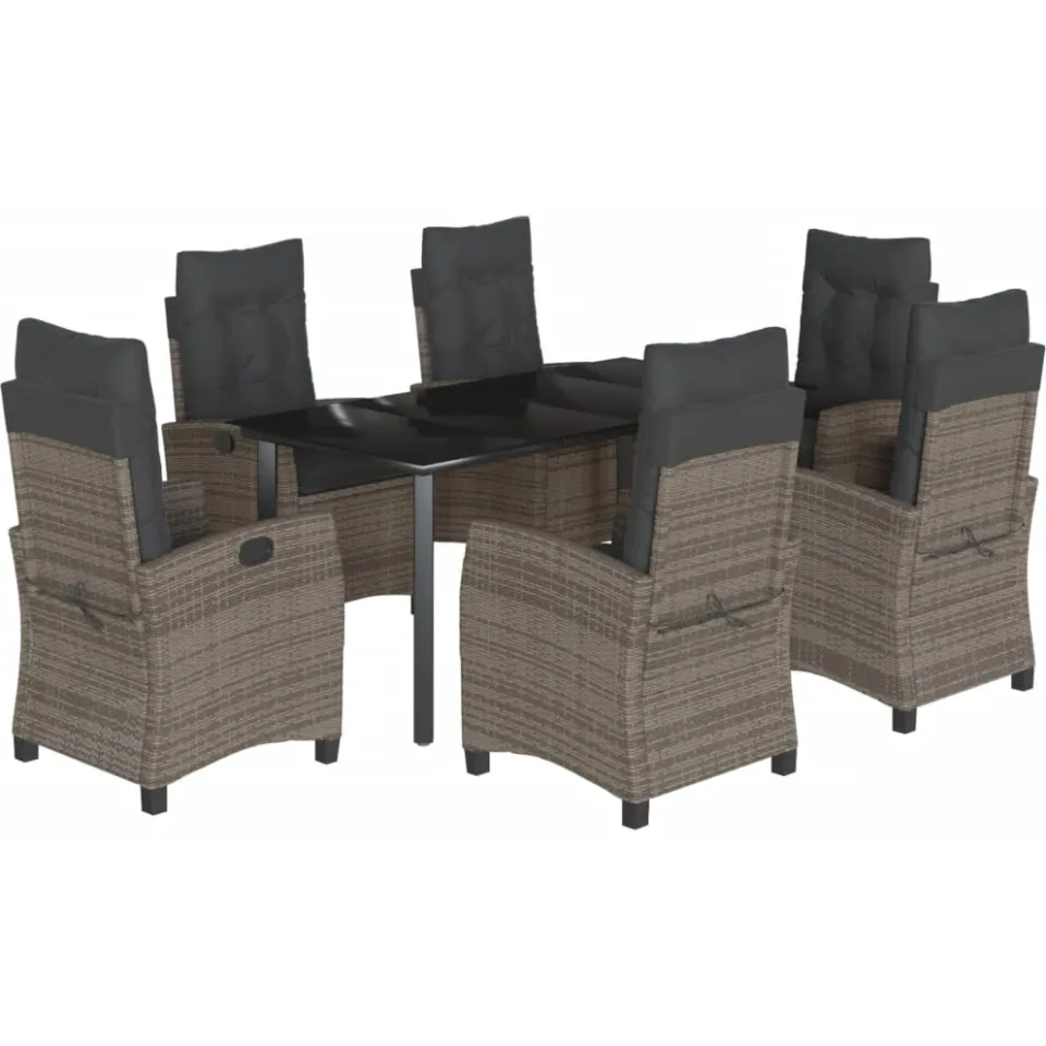 vidaXL 7-delige Tuinset met kussens poly rattan grijs