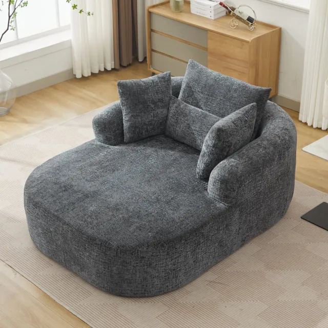 CHICFURN Chaise longue - Voor zitten en liggen - Met armleuningen - Grijs