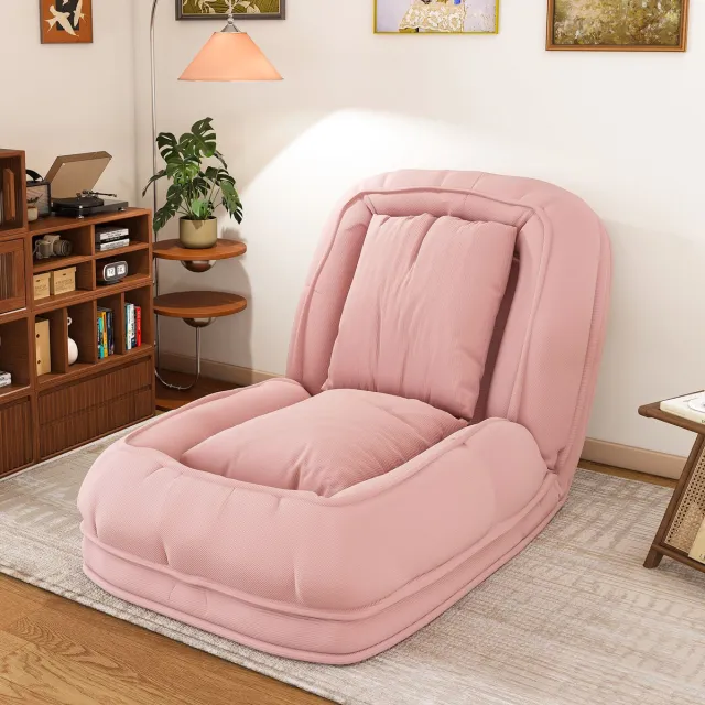 REDOM Klapbare chaise longue - 5-voudig verstelbaar 90°-180° - Metalen frame - Ribstof bekleding - 2 kussens - Roze - 180 x 90 x 26 cm