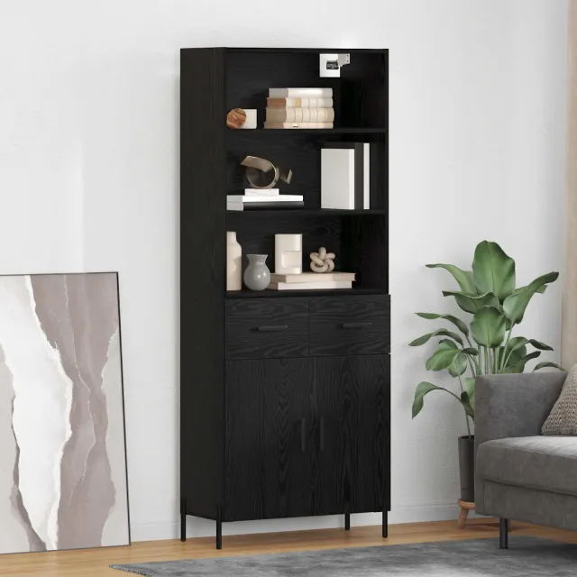vidaXL Hoge kast Zwart eiken 69,5 x 34 x 180 cm Bewerkt hout, foto 2