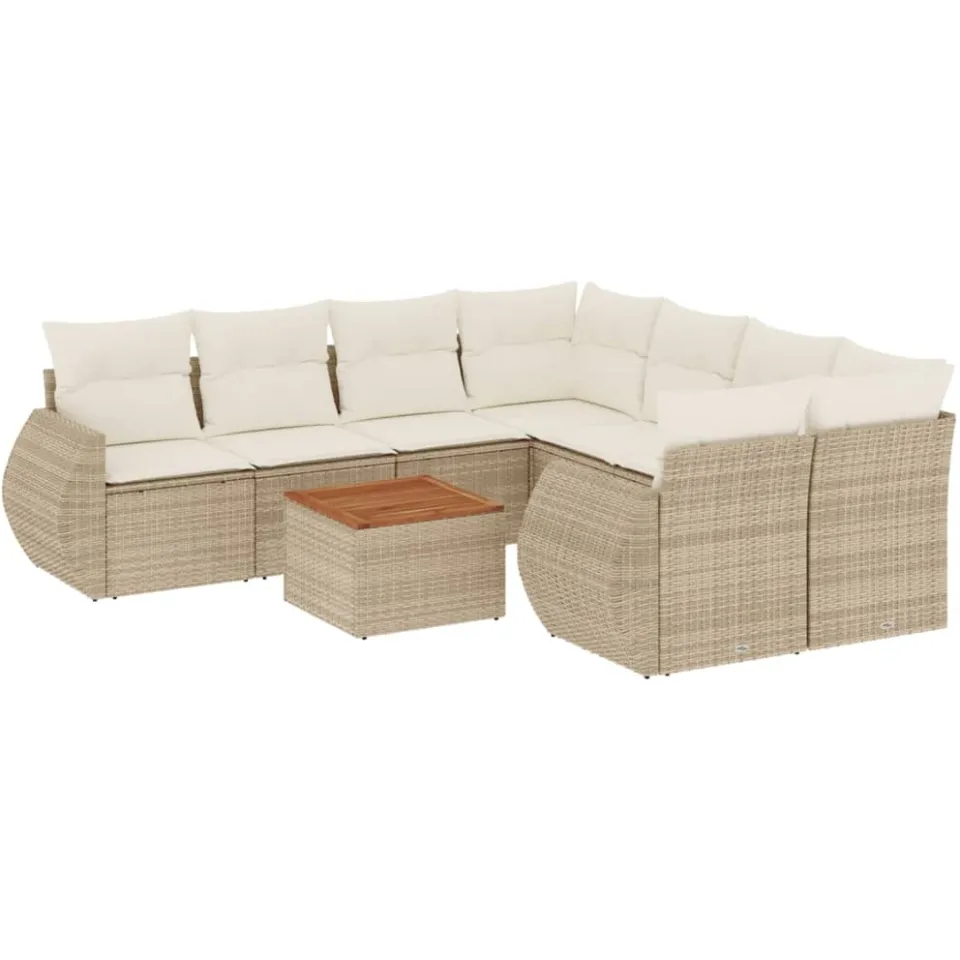 vidaXL 9-delige Loungeset met kussens poly rattan beige, foto 3