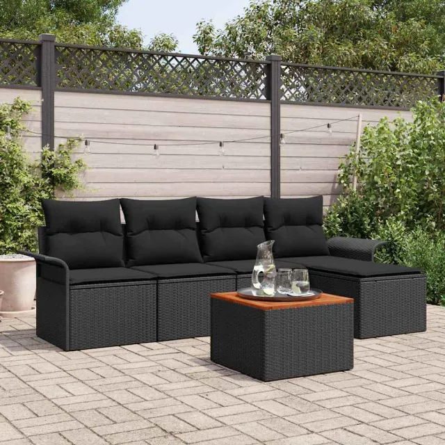 vidaXL Tuinbankenset 6 st Zwart poly rattan, foto 2