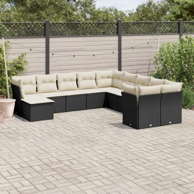 vidaXL 11-delige Loungeset met kussens poly rattan zwart, foto 2