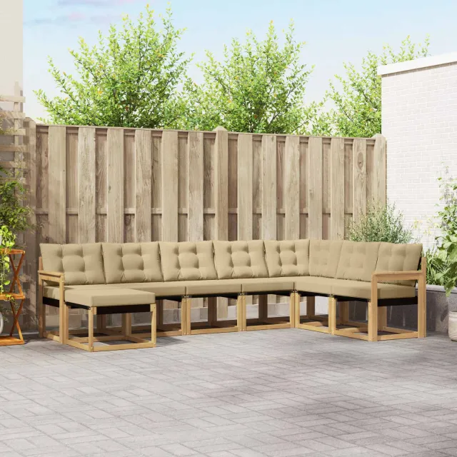 vidaXL Buiten bankenset 8 st Wit en Beige Bruin