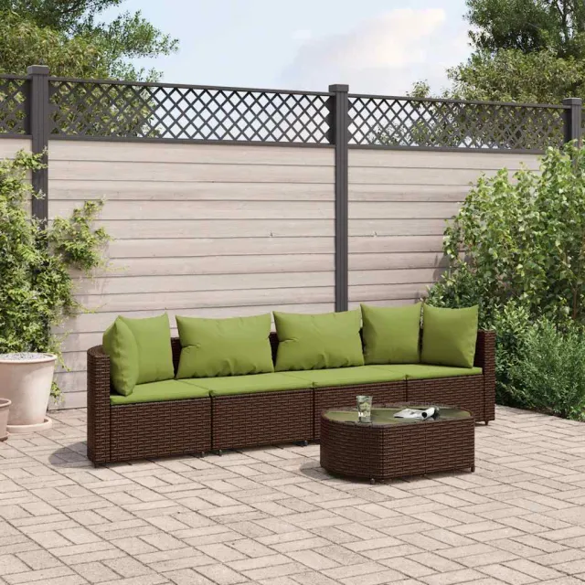 vidaXL 5-delige Loungeset met kussens poly rattan bruin, foto 2