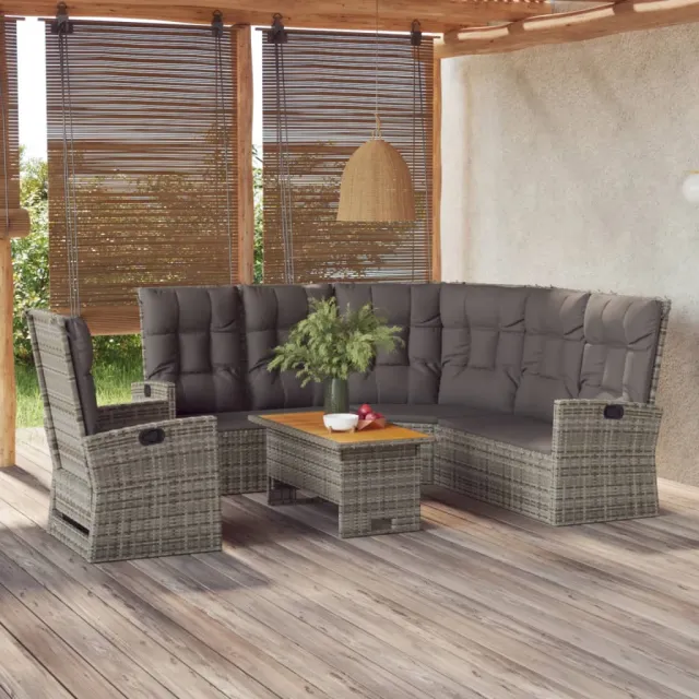 vidaXL 3-delige Loungeset met kussens poly rattan grijs, foto 2