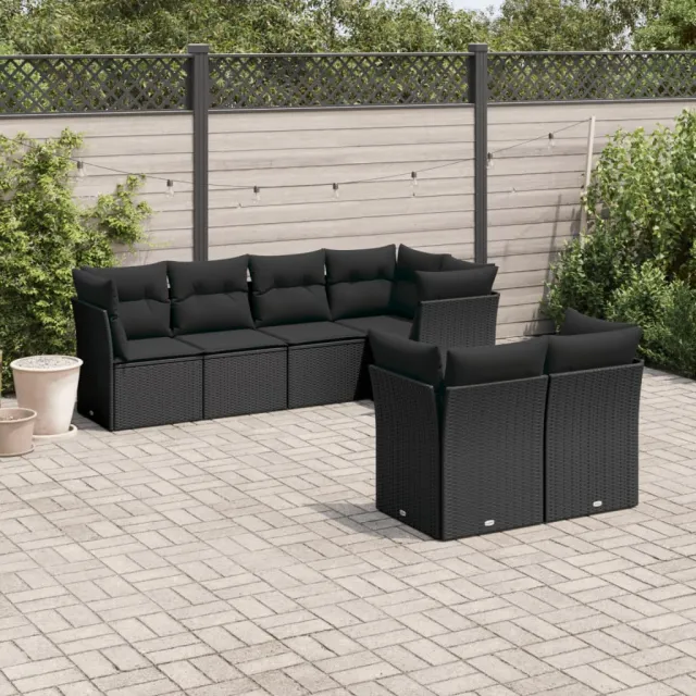 vidaXL 7-delige Loungeset met kussens poly rattan zwart, foto 2