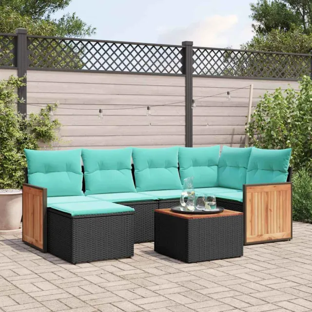 vidaXL 7-delige tuinbankset met kussens van zwart polyrotan, foto 2