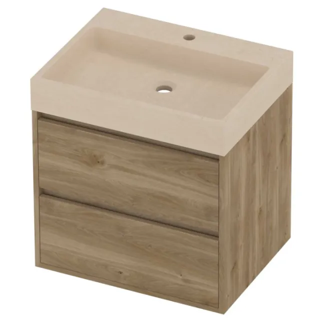 Proline Evoli Badmeubelset Hardsteen Loft 1 Kraangat Greeploos 60x46x62 cm Sand Stone Cider Oak Eiken