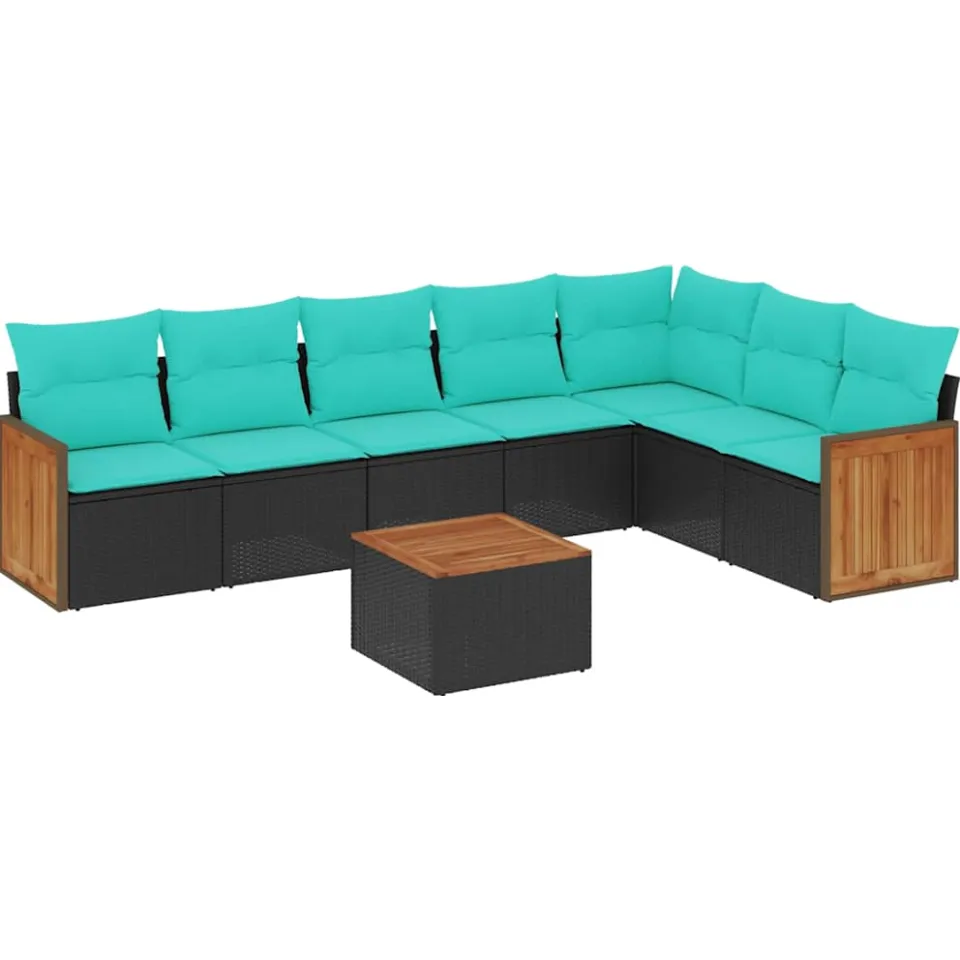 vidaXL 8-delige tuinbankset met kussens, zwart polyrotan, foto 3