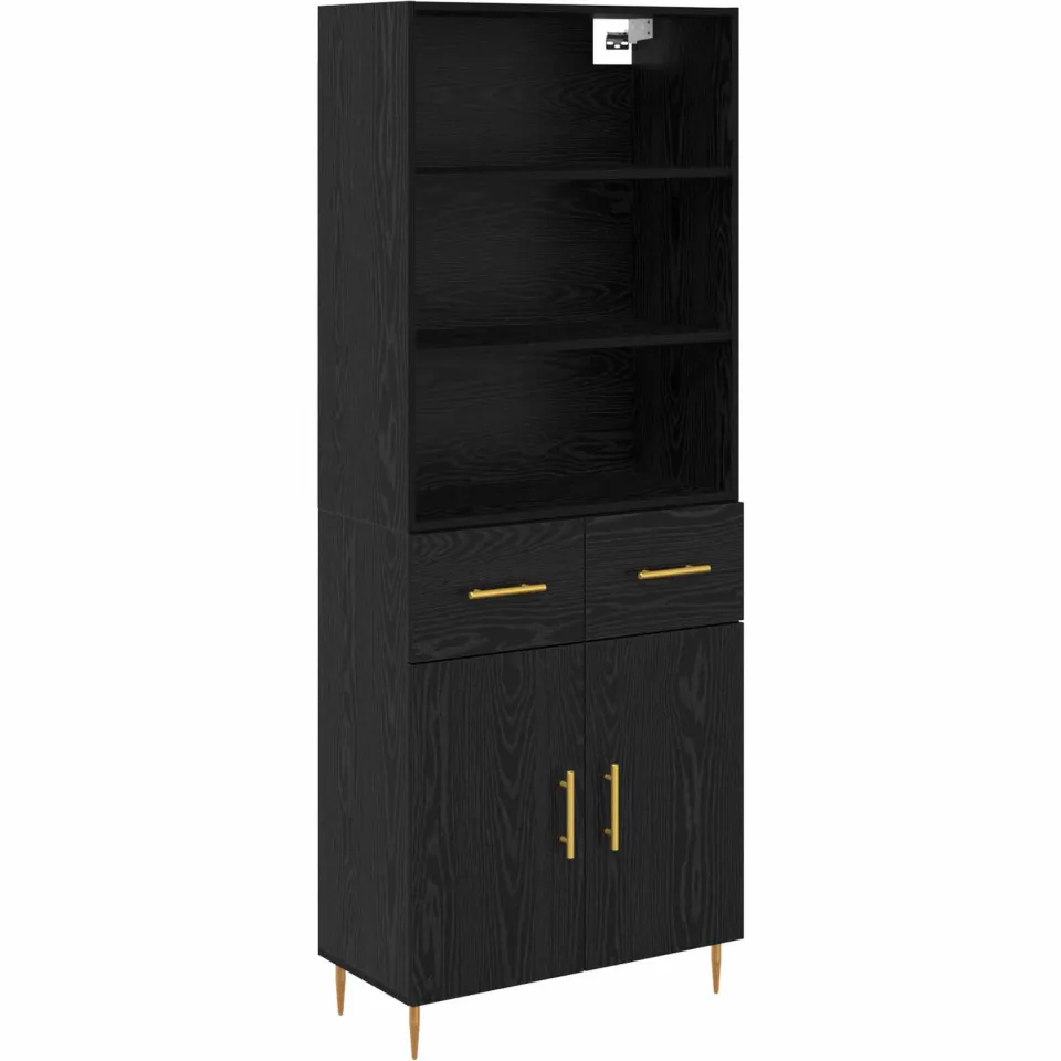 vidaXL Hoge kast Zwart Eiken 69,5 x 34 x 180 cm Bewerkt hout, foto 3