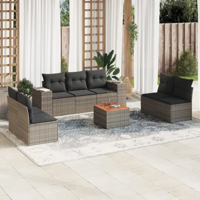 vidaXL 8-delige Loungeset met kussens poly rattan grijs, foto 2