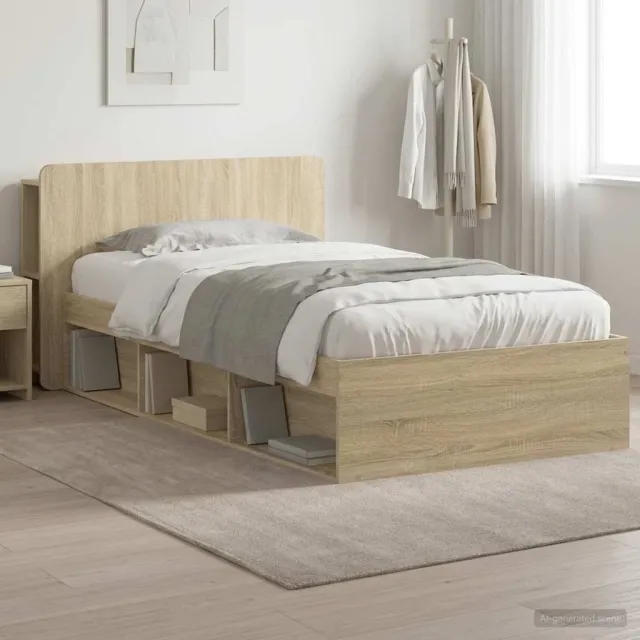 vidaXL Bedframe met opslag Sonoma Eiken 90 x 190 cm Bewerkt hout Bruin
