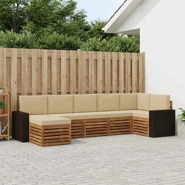 vidaXL Buiten bankenset 7 st 6-zits Natuurlijk en Beige
